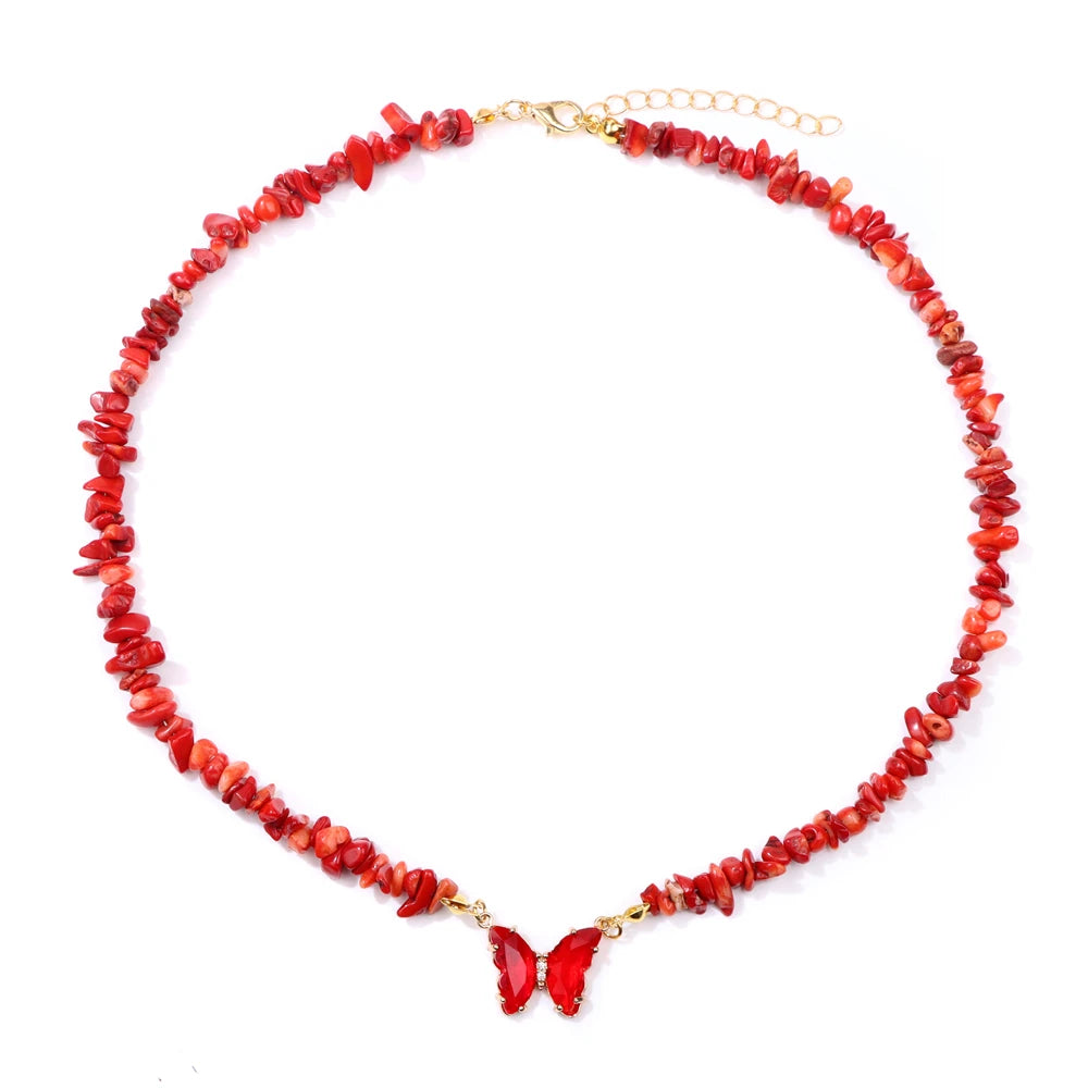 🦋 Butterfly Charm Stone Necklace 🦋